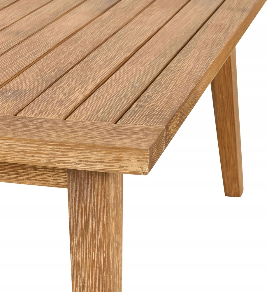 Lauko baldų komplektas Beliani Sodo kampinė sofa su stalu 5 asmenims ALCAMO kairinė, šviesiai smėlio spalvos, akacijos mediena