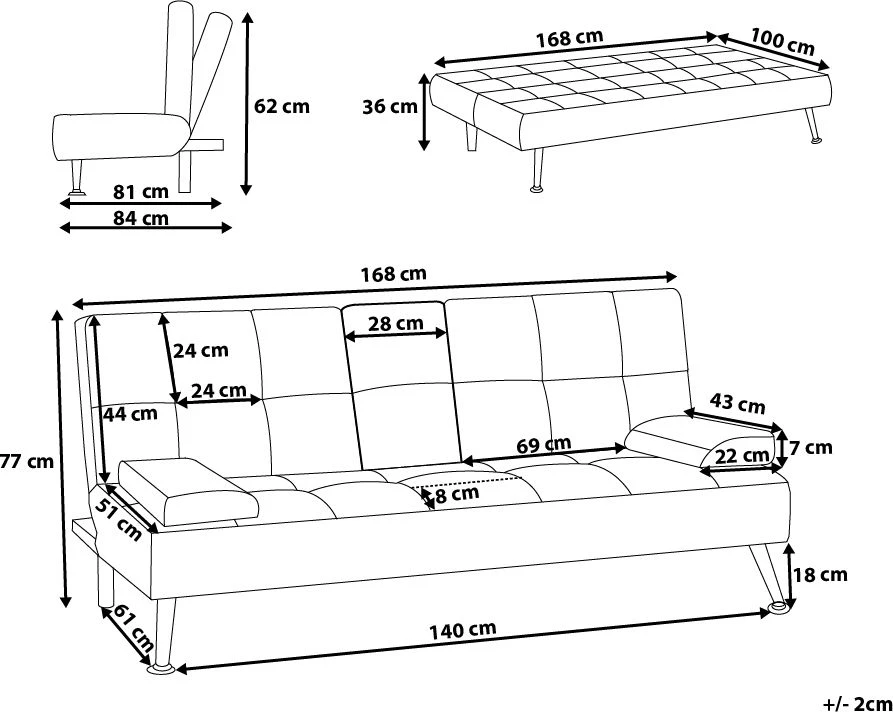 Beliani Trivietė išskleidžiama sofa ROXEN mėlyna