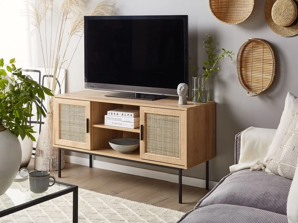 Beliani TV staliukas PASCO Rattan šviesiai rudas