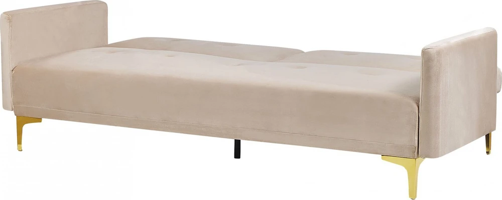Beliani Trivietė sofa-lova LUCAN, veliūras, smėlio spalvos