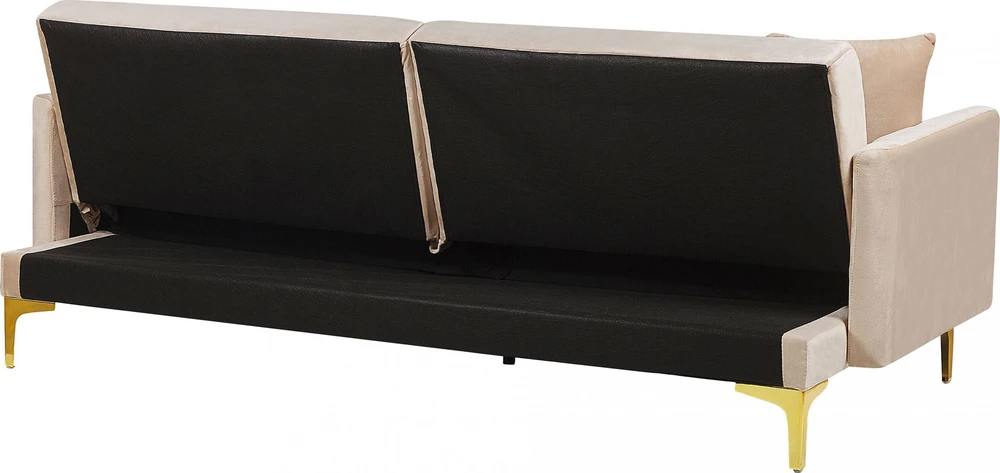 Beliani Trivietė sofa-lova LUCAN, veliūras, smėlio spalvos