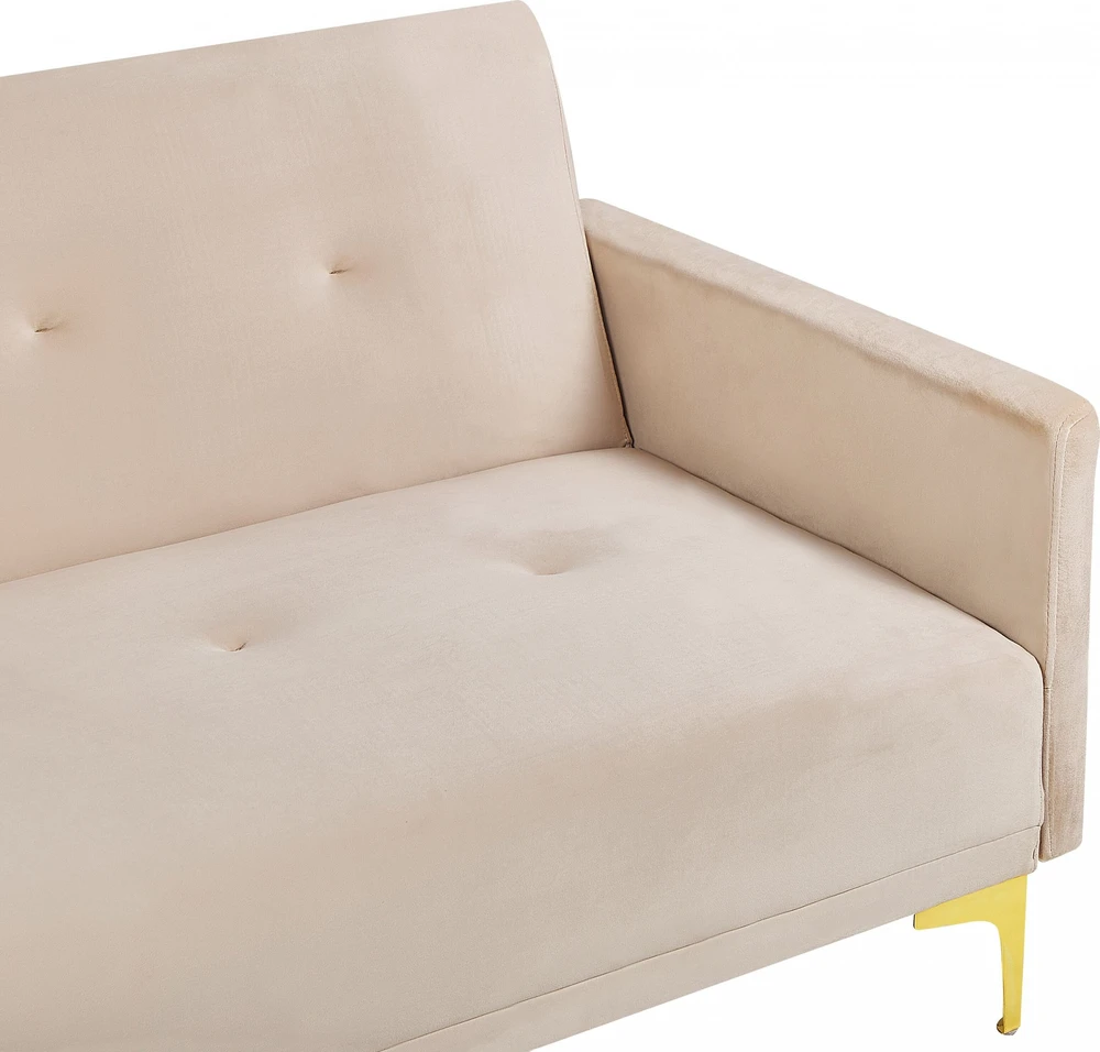Beliani Trivietė sofa-lova LUCAN, veliūras, smėlio spalvos
