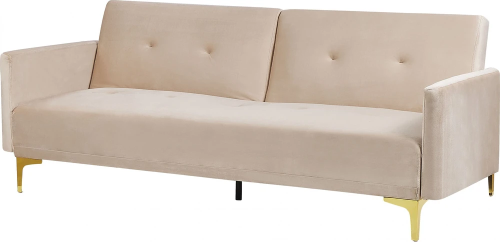 Beliani Trivietė sofa-lova LUCAN, veliūras, smėlio spalvos