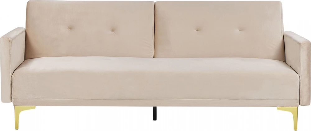 Beliani Trivietė sofa-lova LUCAN, veliūras, smėlio spalvos