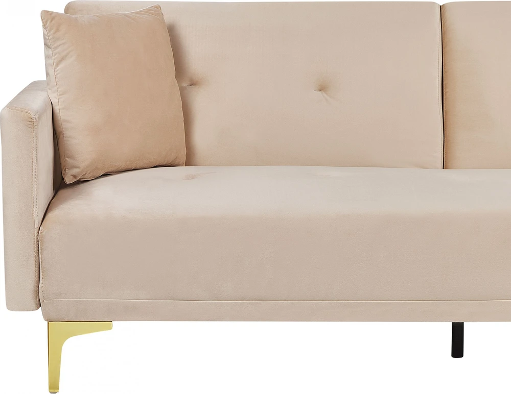 Beliani Trivietė sofa-lova LUCAN, veliūras, smėlio spalvos
