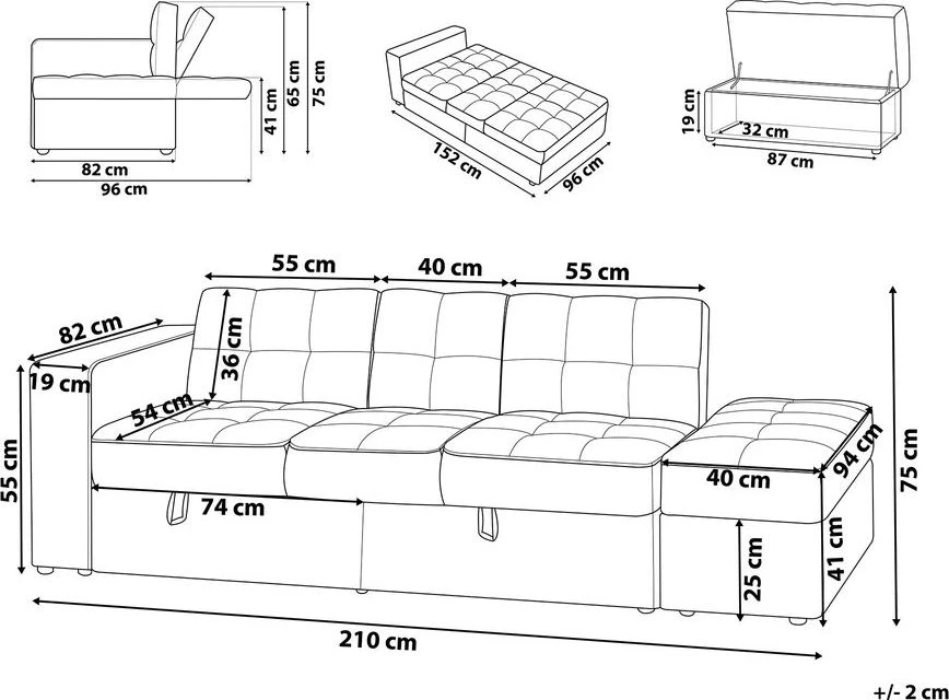 Beliani Trivietė išskleidžiama sofa FALSTER, smėlio spalvos, su patalynės dėže