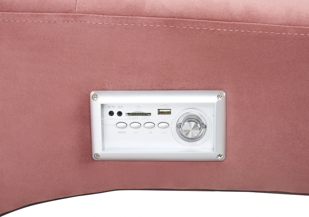 Sofa Beliani Šezlongas SIMORRE veliūrinis pastelinės rožinės spalvos su įmontuotu „Bluetooth“ garsiakalbiu