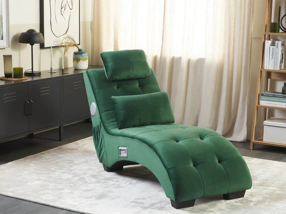 Sofa Beliani Šezlongas SIMORRE veliūrinis smaragdo spalvos su integruotu Bluetooth garsiakalbiu
