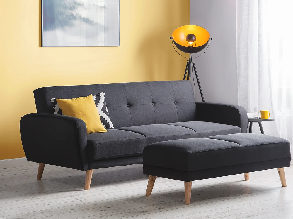 Beliani Trivietė sofa-lova FLORLI Juoda