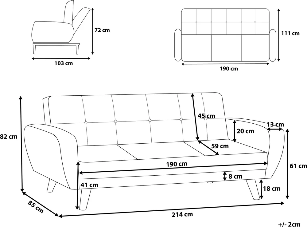Beliani Trivietė sofa-lova FLORLI Juoda