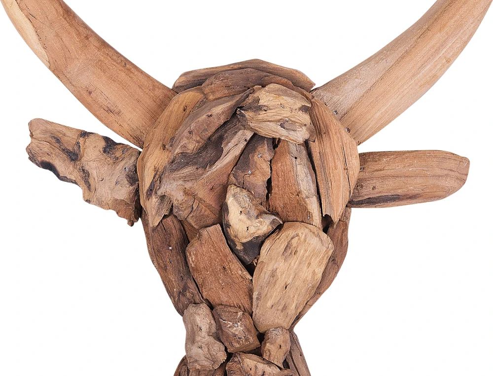Beliani Sieninė figūrėlė Byk BULL HEAD iš tikmedžio medienos 34 cm ruda
