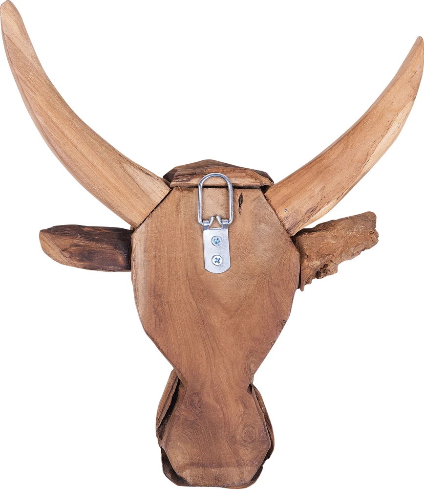 Beliani Sieninė figūrėlė Byk BULL HEAD iš tikmedžio medienos 34 cm ruda