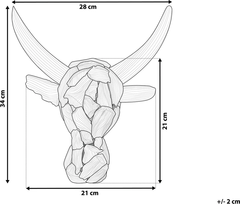 Beliani Sieninė figūrėlė Byk BULL HEAD iš tikmedžio medienos 34 cm ruda