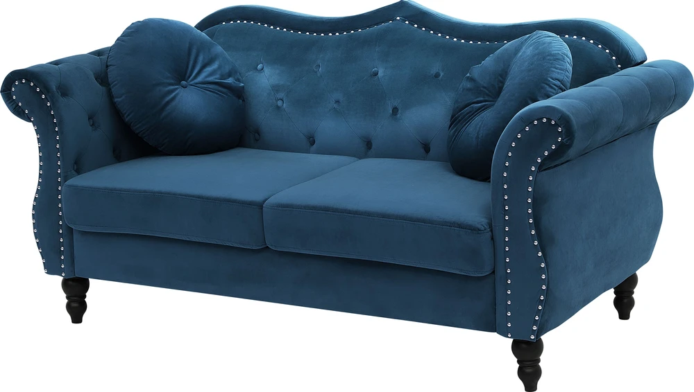 Beliani Dvivietė sofa SKIEN veliūrinė tamsiai mėlyna