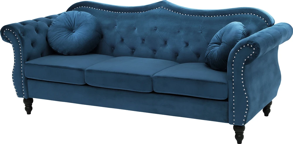 Beliani 3 vietų sofa SKIEN aksominė tamsiai mėlyna