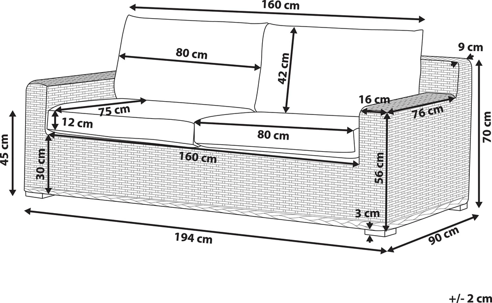 Beliani Dvivietė lauko sofa ARDEA, Rattan, šviesiai ruda