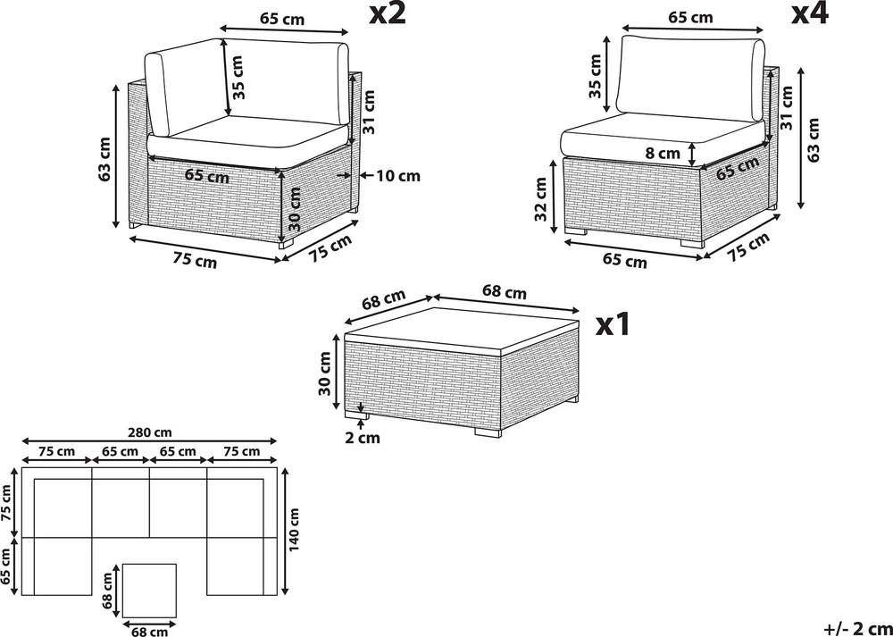 Lauko baldų komplektas Beliani Sodo kampinė sofa su staliuku 6 asmenims BELVEDERE Baltas technoratanas