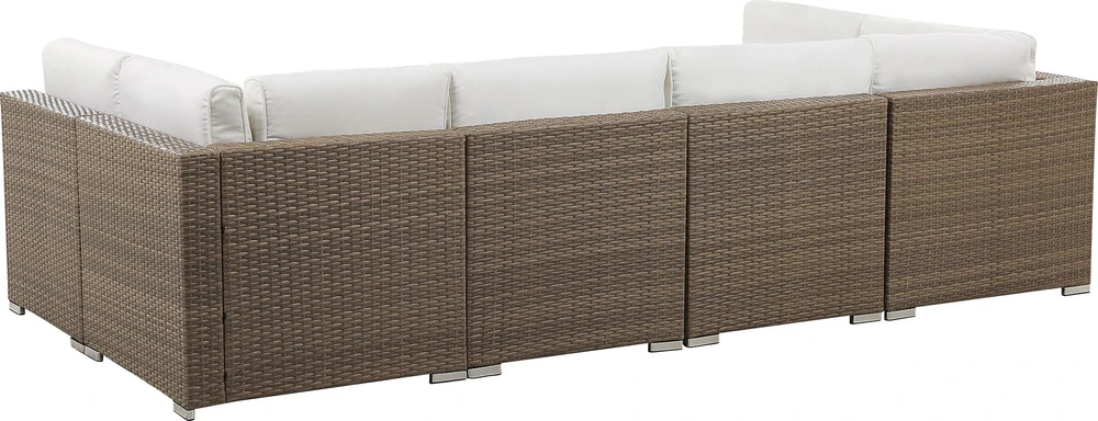 Lauko baldų komplektas Beliani Sodo kampinė sofa su staliuku 6 asmenims BELVEDERE Baltas technoratanas