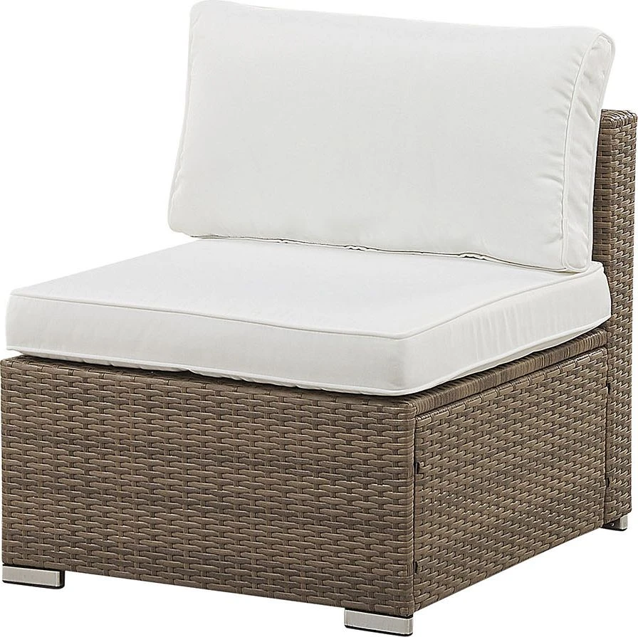 Lauko baldų komplektas Beliani Sodo kampinė sofa su staliuku 6 asmenims BELVEDERE Baltas technoratanas