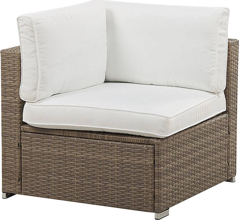 Lauko baldų komplektas Beliani Sodo kampinė sofa su staliuku 6 asmenims BELVEDERE Baltas technoratanas