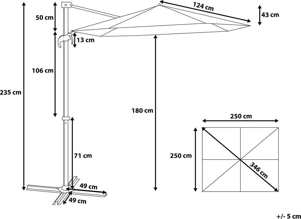Beliani Sodo skėtis su svirtimi 250 cm MONZA bordinis