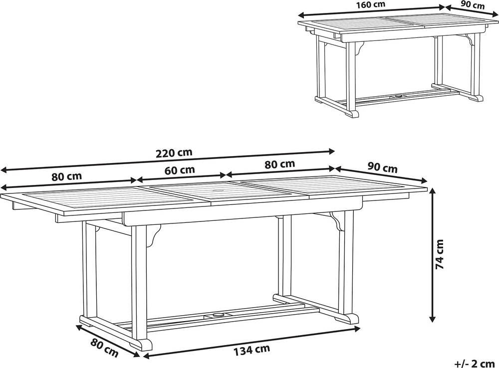 Beliani Išskleidžiamas sodo stalas JAVA 160/220 cm 90 cm akacijos mediena šviesiai rudas