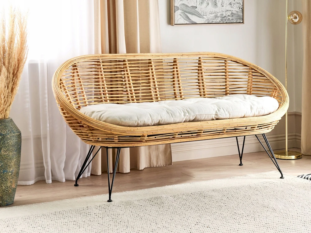 Beliani 2 vietų sodo sofa MARATEA natūralaus rotango