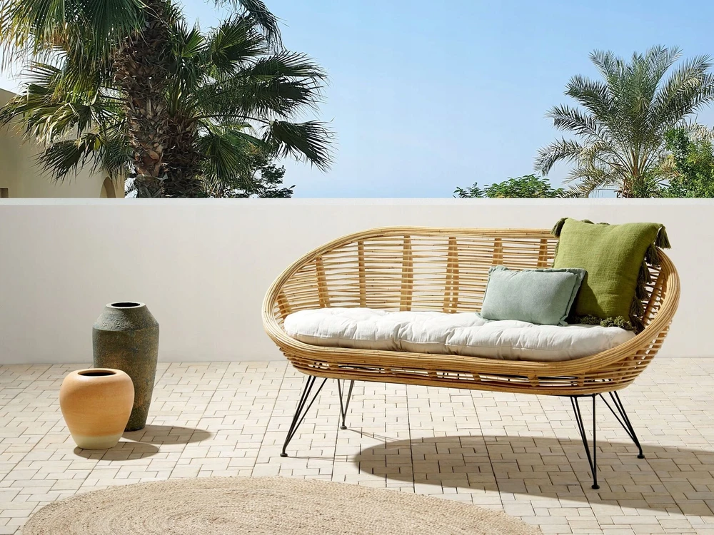 Beliani 2 vietų sodo sofa MARATEA natūralaus rotango