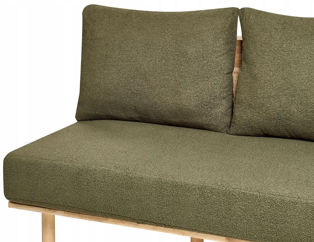 Beliani 2 vietų sofa SALO Bouclé tamsiai žalia su staliukais