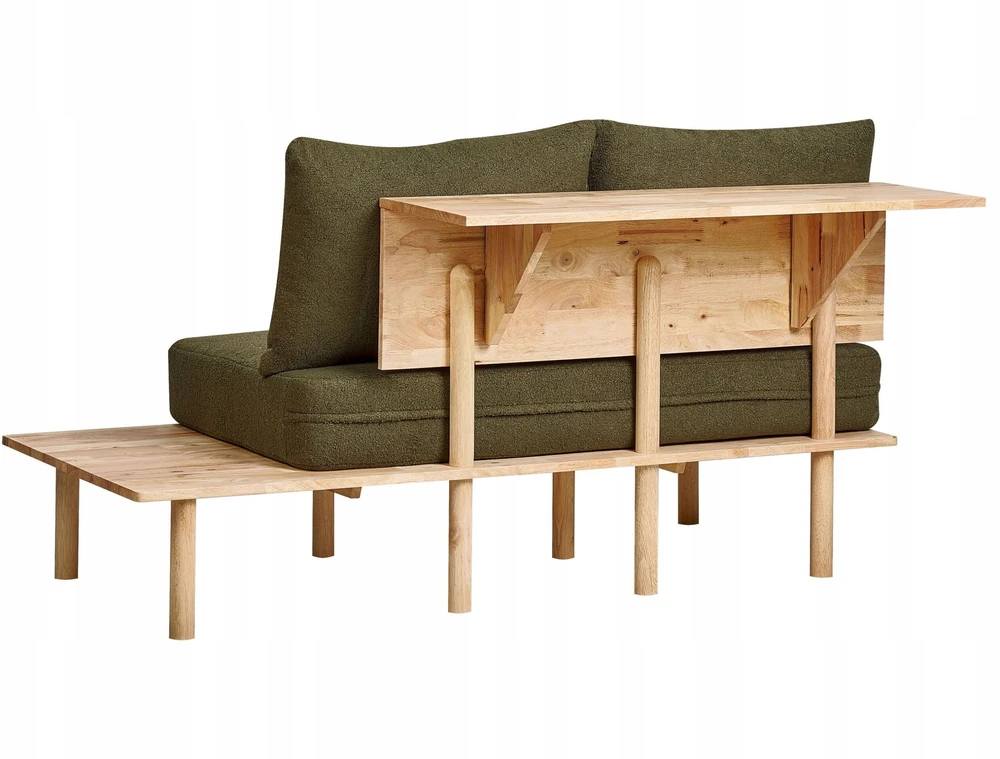 Beliani 2 vietų sofa SALO Bouclé tamsiai žalia su staliukais