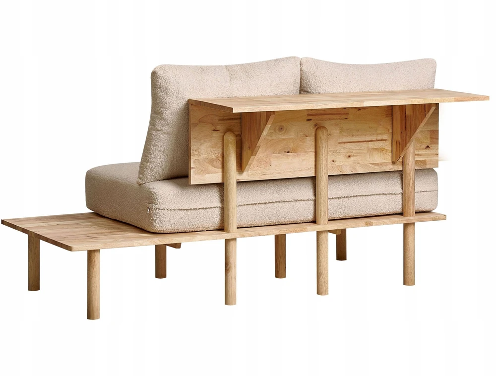 Beliani Dvivietė sofa SALO, bouclé audinys, smėlio spalva su staliukais