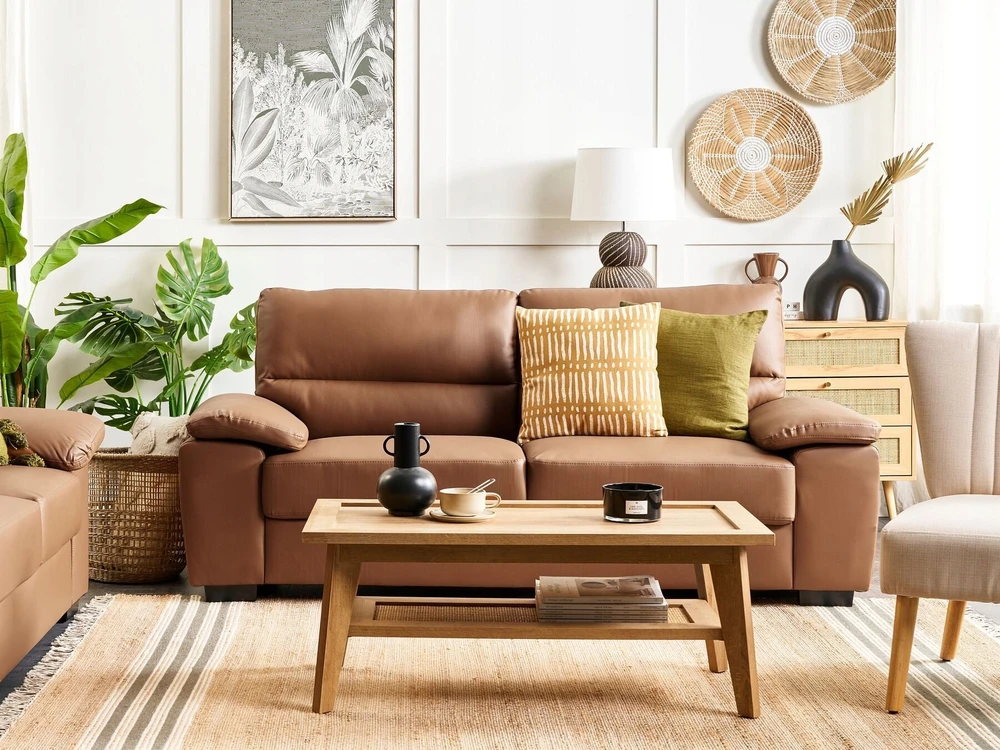 Beliani Trivietė sofa VOGAR iš eko odos, auksinės rudos spalvos