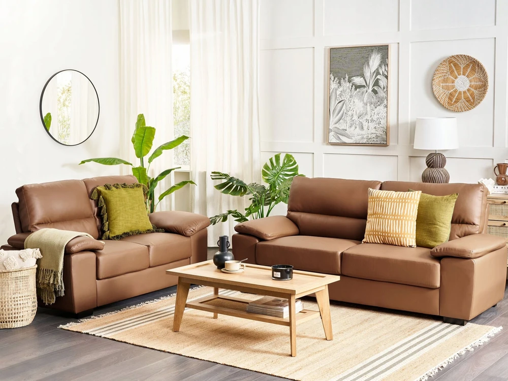 Beliani Trivietė sofa VOGAR iš eko odos, auksinės rudos spalvos