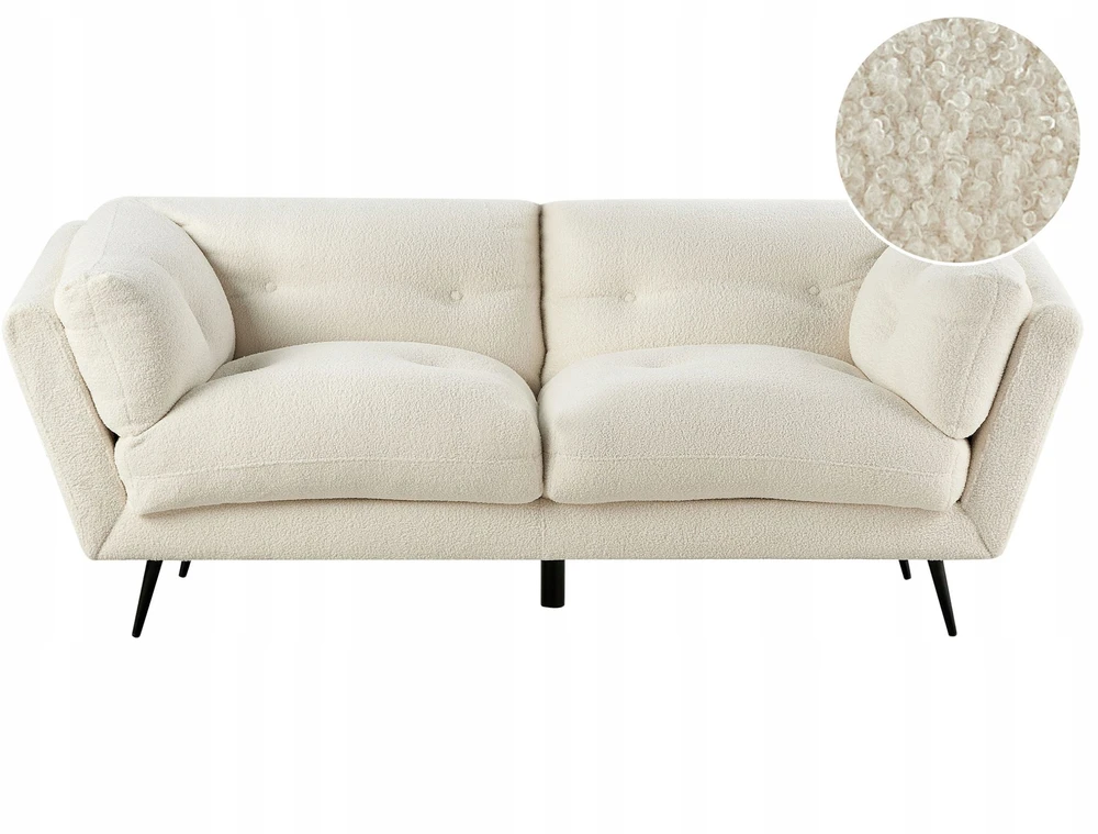 Beliani 3 vietų sofa LENVIK, buklė audinys, balta