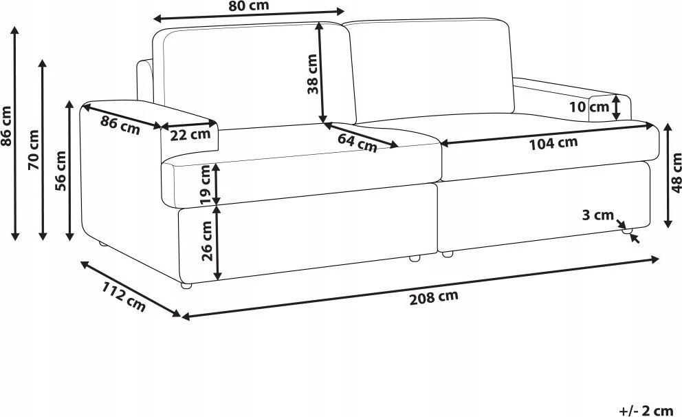 Beliani Trivietė sofa ALLA smėlio ir pilkos spalvos