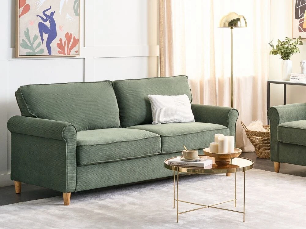 Beliani Trivietė sofa RONNEBY, kordas, tamsiai žalia