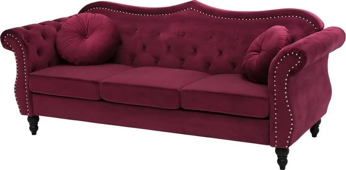 Beliani 3 vietų sofa SKIEN aksominė bordo