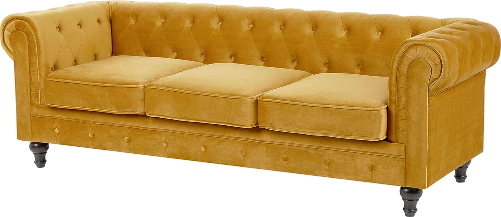 Beliani 3 vietų sofa CHESTERFIELD veliūrinė auksinė