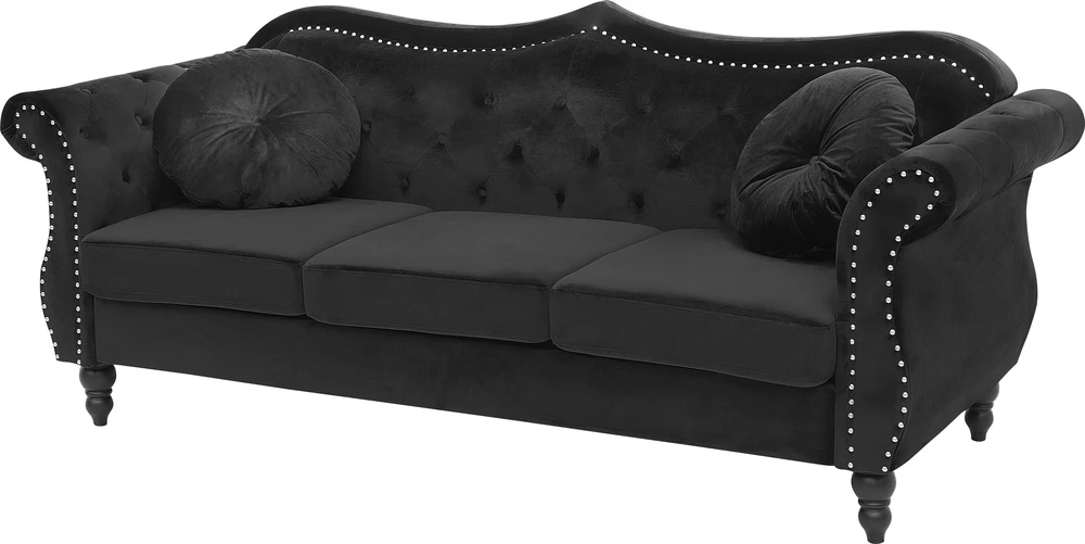 Beliani Trivietė sofa SKIEN, veliūras, juoda