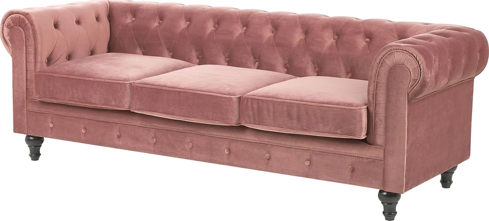 Beliani 3 vietų sofa CHESTERFIELD veliūrinė rožinė