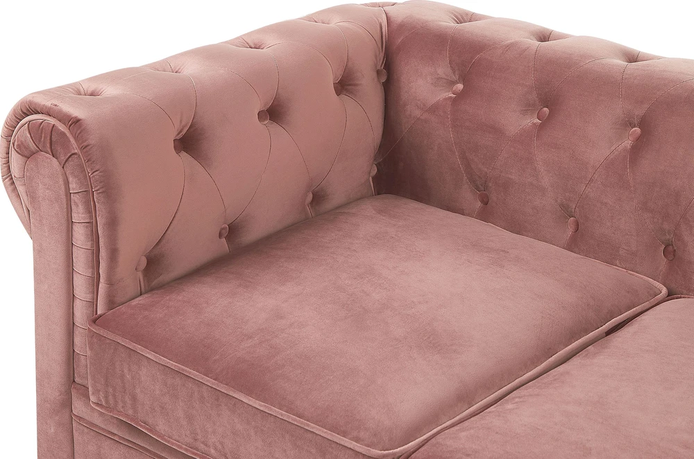 Beliani 3 vietų sofa CHESTERFIELD veliūrinė rožinė