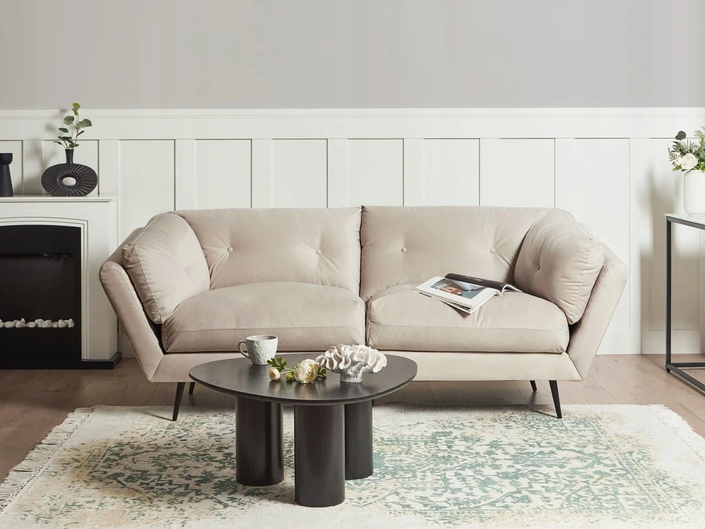 Beliani Trivietė sofa LENVIK, veliūras, smėlio spalva