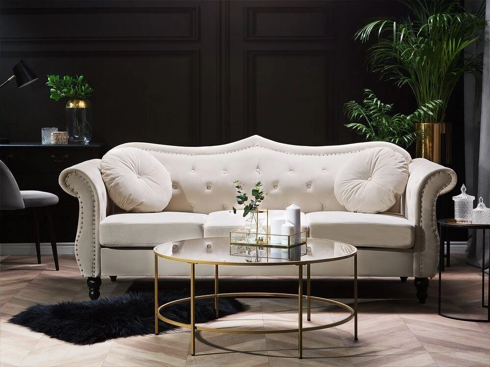 Beliani Trivietė sofa SKIEN Veliūras Šviesiai smėlio spalvos
