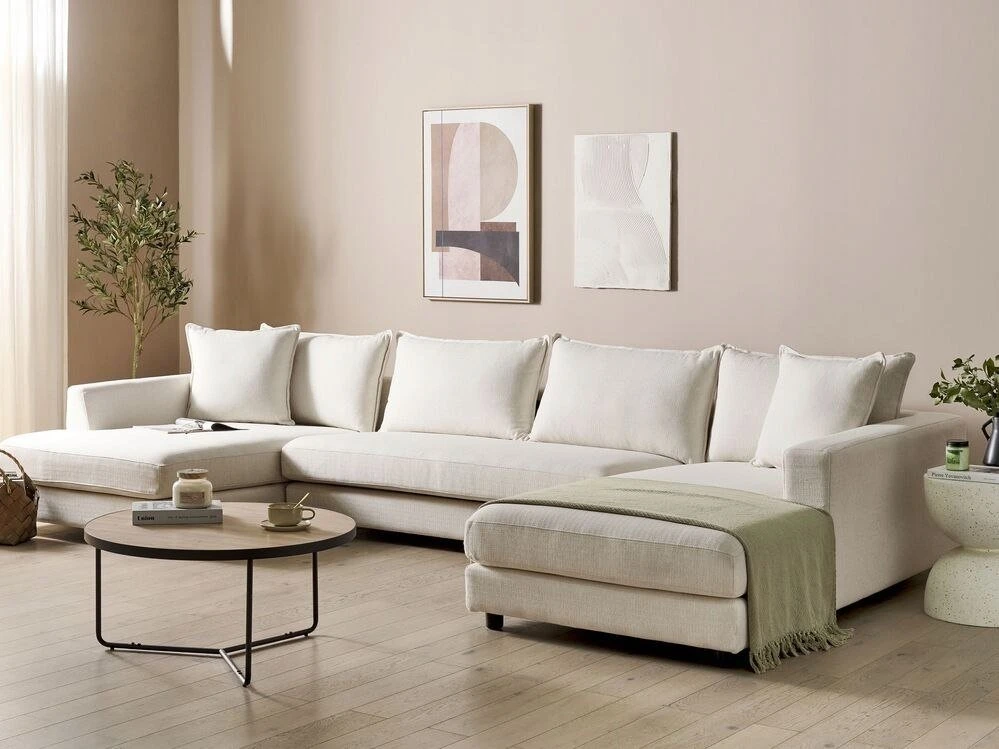 Beliani 5 vietų kampinė sofa LILVIKEN, šviesiai smėlio spalvos