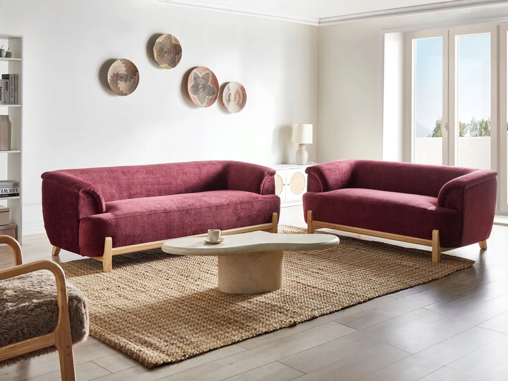 Beliani 2 vietų sofa ALNOR, šenilas, bordo