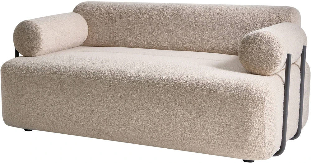 Beliani Dvivietė sofa ELVA, buklė audinys, smėlio spalva