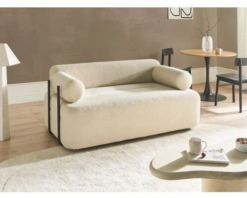 Beliani Dvivietė sofa ELVA Boucle, kreminė balta