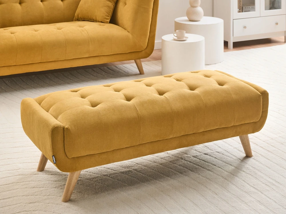 Beliani Dviejų vietų sofa HABO, garstyčių spalvos, su otomane