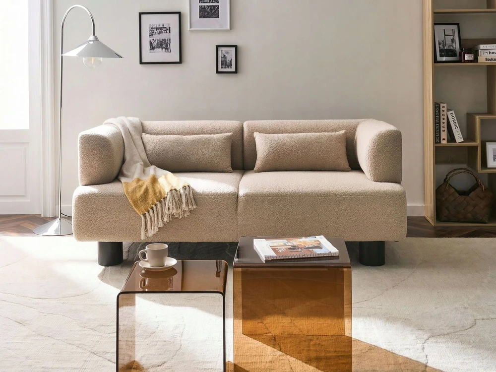 Beliani Dviejų vietų sofa MOVIK, Boucle, smėlio spalvos