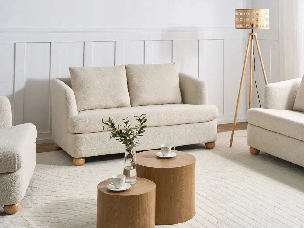 Beliani 2 vietų sofa RATTVIK Boucle kreminės baltos spalvos